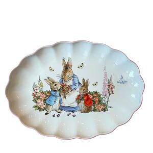 Zrike Beatrix Potter Peter Rabbit OVAL SERVING PLATTER Easter 14" Pink Edge NEW